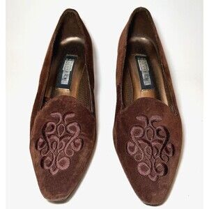 The Leather Collection Brown Suede Embroidered Pointed Toe Loafers Women’s 9